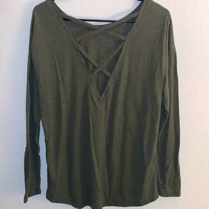 Crossed Back Army Green Athletic Shirt (S)